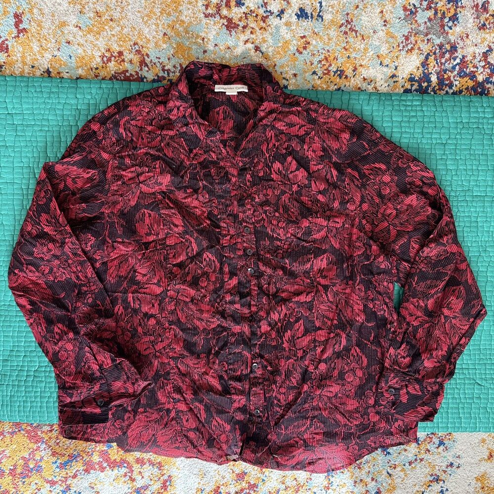New Coldwater Creek Fall Leaf Print Button Down Shirt 2XL Vtg Boho Cottage Witch